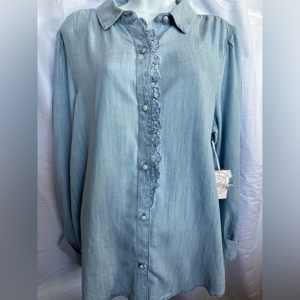 LC Lauren Conrad Light Blue Denim-Style Button Front Shirt